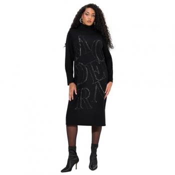 Ulla Popken Langarm Strickkleid für Damen in Schwarz