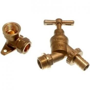 Garden Hose Bib with Hose Connector and Wall Plate