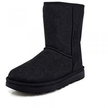 Women's UGG Classic Short II Boot in Black with Sheepskin and Size 12