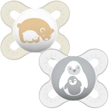 MAM Start Soothers, Baby Soothers with Self Sterilising Travel Case, Newborn Essentials, White/Grey