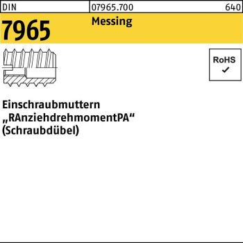 Einschraubmutter Messing M10 x 30 DIN 7965, 100 Stück