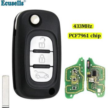 3-Button Flip Key Remote 433MHz ID46 PCF7961 for Renault Fluence Megane 3 Scenic 3