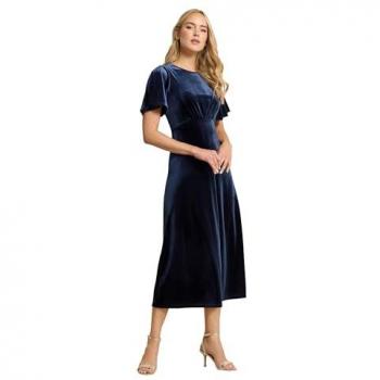 Long Tall Sally Robe Midi Velours Bleu – Taille 36
