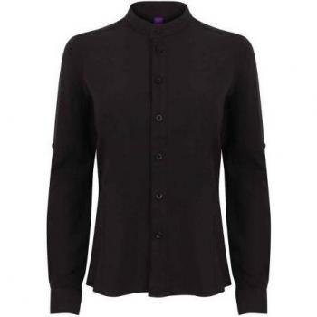 Camisa Henbury para Mujer con Cuello Mao y Manga Rollo Antibacteriana