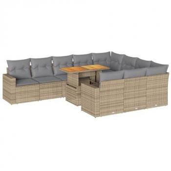 Set Divani da Giardino 11 pz con Cuscini Beige in Polyrattan