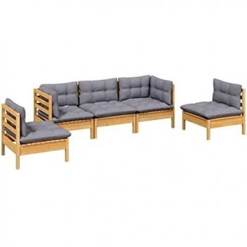 VidaXL Set Divani da Giardino 5 pz con Cuscini Grigi in Pino
