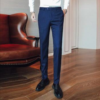 Pantalones de Negocios Rayados Azul Oscuro