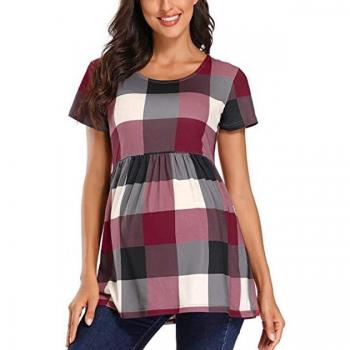 Short Sleeve Plaid Maternity T-shirt