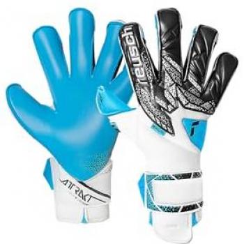 Reusch Goalkeeper Gloves Attrakt Aqua Evolution GK Lab – Dual Color (White/Black) with Aqua Accent – 9½