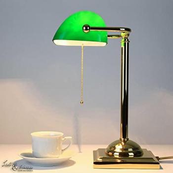 Licht-Erlebnisse Nachttischlampe Lampade Ministero, ohne Leuchtmittel, Goldene Bankerlampe 24 Karat Grün E27 Schreibtisch Premiumqualität