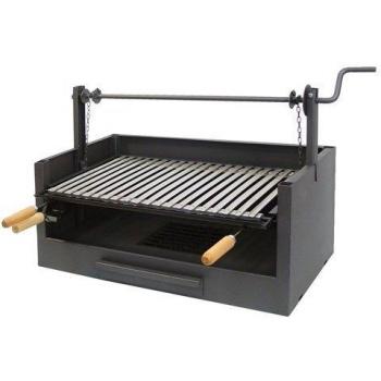 Chariot-Barbecue Artisanal Noir, Caisse 63 x 75 x 42 cm avec Grille Inox