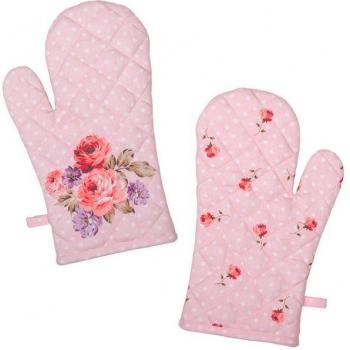 Clayre & Eef Katoenen Ovenplaat 18×30 cm in Roze en Paars met Rozenprint