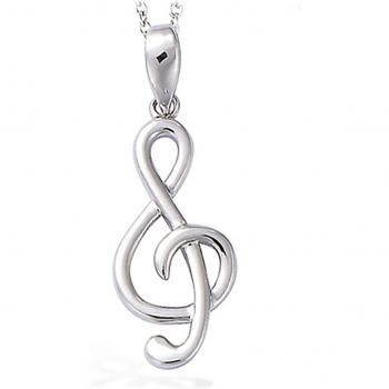 Rhodium-Clad Silver 20x10mm Lily Clé de Sol Pendant