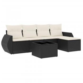 Black Rattan Garden Sofa Set with Cushions