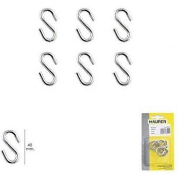 Maurer Gancho Zincado Forma S 40 mm Blister 6 Piezas Uso Doméstico