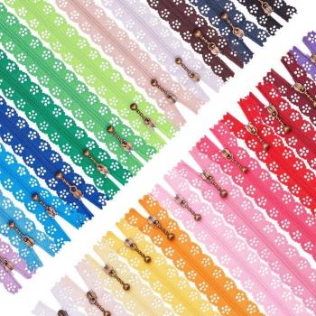 Zipper de Boda con Detalle de Encaje – Lote de 5, Color al Azar – Longitudes 20‑50 cm