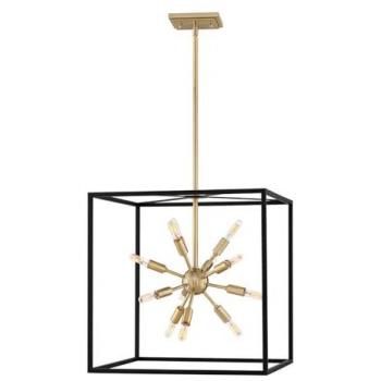 LICHT-ERLEBNISSE Hängelampe Metall b: 51 cm h: max. 135,8 cm in Messing Schwarz E14 eckig Modern Käfig Schirm