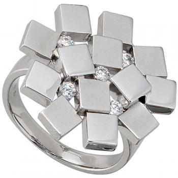 JOBO Ring für Damen 925 Sterling Silber rhodiniert teilmattiert mit 5 Zirkonia Größe 54