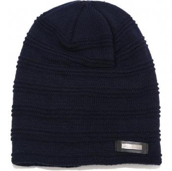 Unisex Wintermütze für Männer, Fleece-Futter, gestreift, Slouchy-Stil, mit Text-Patch in Schwarz, Braun und Dunkelgrau