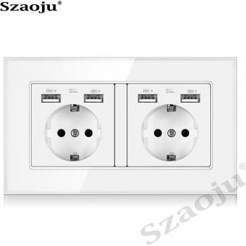 Enchufe de pared alemán 16A con panel de vidrio y USB