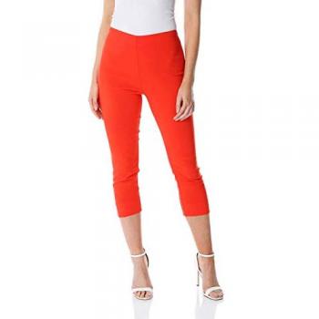 Orange Viscose Cropped Stretch Trousers for Women