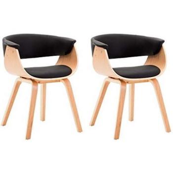 VidaXL Sillas de comedor 2 uds madera curvada y cuero sintético negro