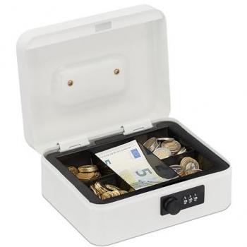 Relaxdays White Cash Box with 3-Digit Lock, Coin Insert, Money Tray (8.5 x 20 x 17 cm)