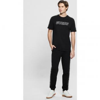 Pantalón Chándal Negro Guess con Tira Logo Lateral Gris