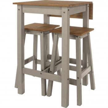 Grey Drop Leaf Breakfast Table and 2 High Stools Set