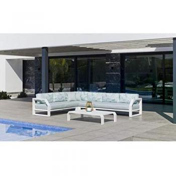 Ensemble Salon de Jardin ANTINEA CC8 en ALUMINIUM BLANC Coussins MIRTA DALIA