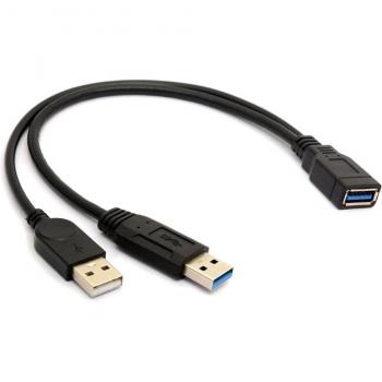 Adaptador USB 3.0 hembra a doble USB macho 20 cm