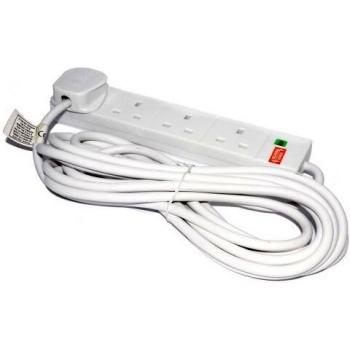 Surge Protected 4 Gang Mains Extension Socket UK 13A White 5m