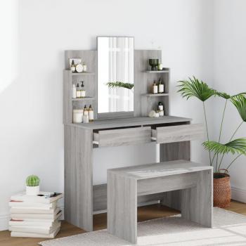 Set Tavolo da Toeletta Grigio 96x40x142 cm