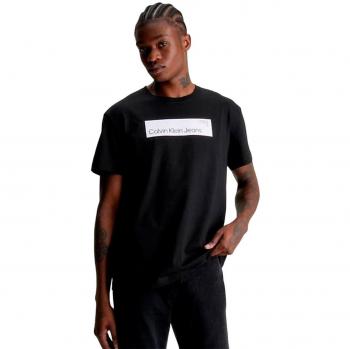 Calvin Klein Jeans Camiseta Negra para Hombre, Manga Corta, Logo Box, Algodón de Transición, Talla S