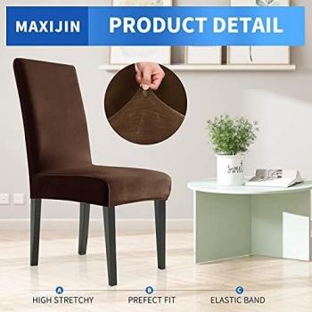 MAXIJIN Stretch Velvet Chair Covers for Dining Chairs Set of 2 Removable Velour Dining Chair Covers Plush Chair Slip Covers for Dining Room, Hotel, Kitchen, Ceremony (Dark Coffee, 2)