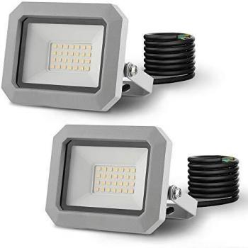 Professional 20W LED Flood Light Pair – 1600 LM, IP65 Weather‑Proof, 4000K White, 1 m Cable (Garden, Garage, Patio)
