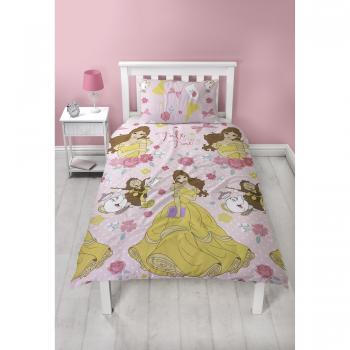 Mikrofasern-Bettbezug mit Belle Prinzessin Design – Rosa, Einzelbett – Disney