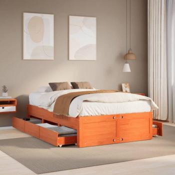 Massives Holzbett mit integrierten Schubladen – Braun, 120 x 190 cm