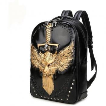 3D Wolf Leather School Backpack