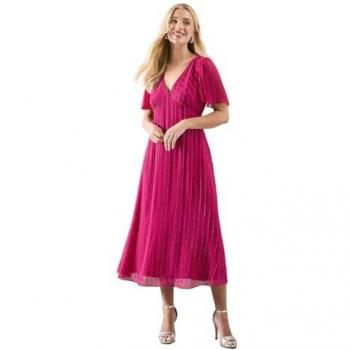 Women's Magenta Beaded V-Neck Midi Petite