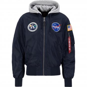 Sudadera Azul Marino Alpha Industries: Parches Apollo y Capucha Gris