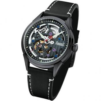 Arbutus Wall Street horloge man automatisch, zwart leren band, skeletcijferplaat AR1801BBB