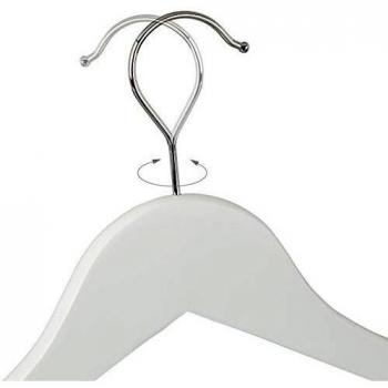 60 Wooden Clothes Hangers with 360° Swivel Hook, Size: 23 x 44 x 1 cm, White