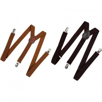2 Pcs Brown & Coffee Formal Clip-On Suspenders, Y-Shape Back