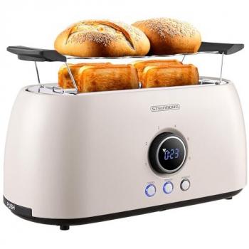 Steinborg 4‑Scheiben-XXL-Brötchen-Toaster mit digitalem Display in Beige