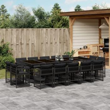 15-Piece Outdoor Dining Set with Cushions Black Poly Rattan