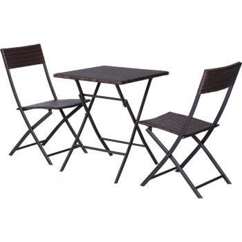 Conjunto de 3 Piezas de Ratán Juego de 2 Sillas y Mesa para Jardín Plegable Diseño Trenzado Mesa de 60x60x72 cm Marrón