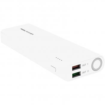 RealPower Li-Ion, 1/2., 2xUSB, LED (12000 mAh, 44.40 Wh), Powerbank, Weiss