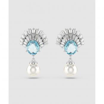 Idyllia Blue Shell and Pearl Drop Earrings, Swarovski, Rhodium Plated