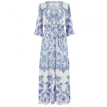 Yumi robe bleu cachemire à manches 3/4